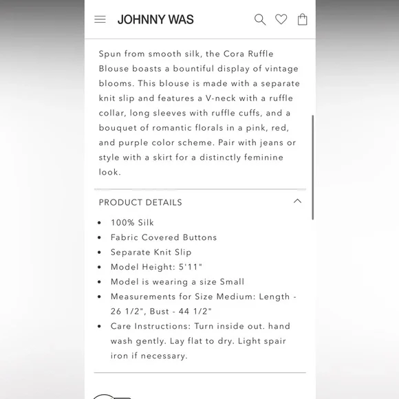 Johnny Was Silk Floral CORA RUFFLE BLOUSE - Picture 5 of 12